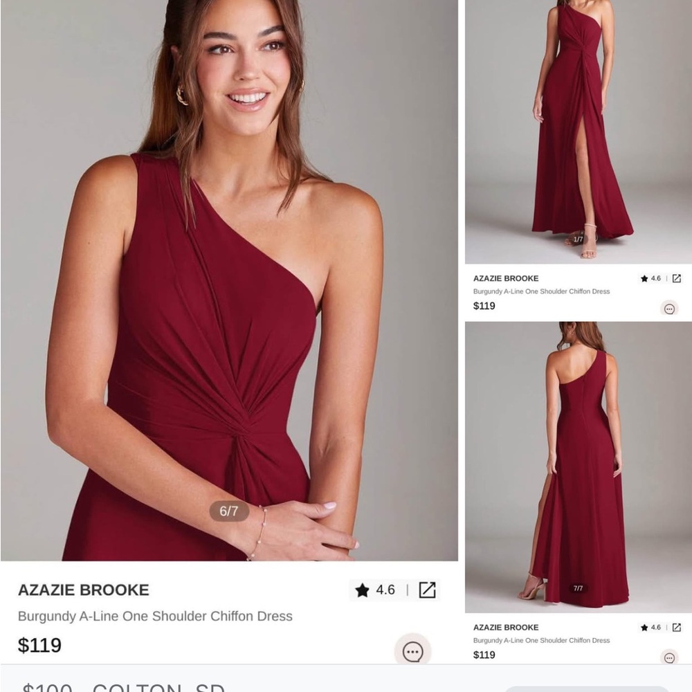 Azazie Red Asymmetrical Ruched Gown